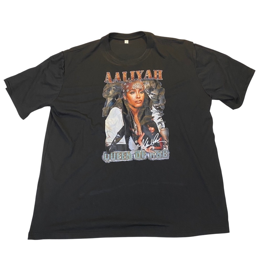 Aaliyah Queen of R&B Graphic T Shirt Black 3XL Short Sleeve Music Tee